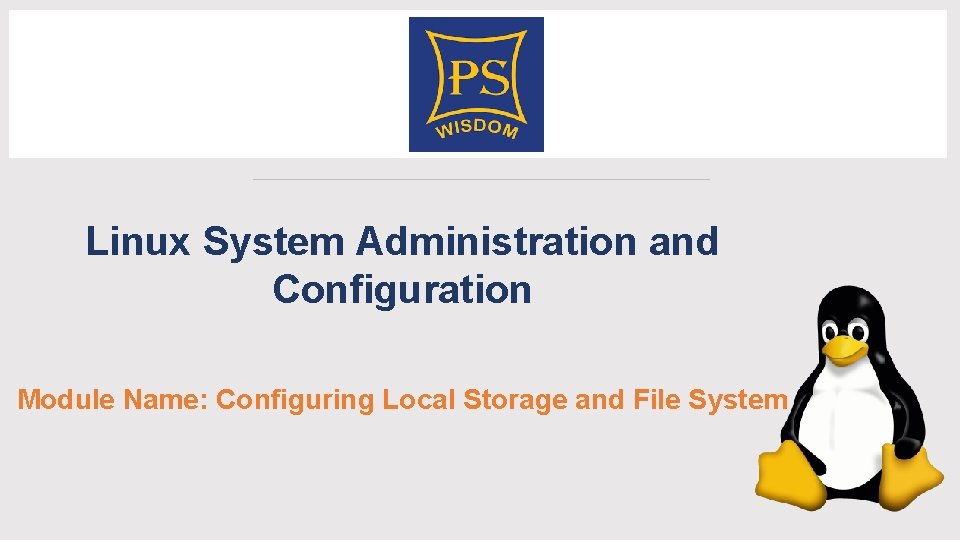 Linux System Administration and Configuration Module Name: Configuring Local Storage and File System 
