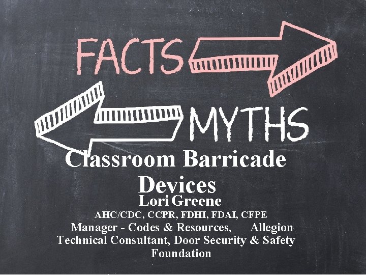 Classroom Barricade Devices Lori Greene AHC/CDC, CCPR, FDHI, FDAI, CFPE Manager - Codes &