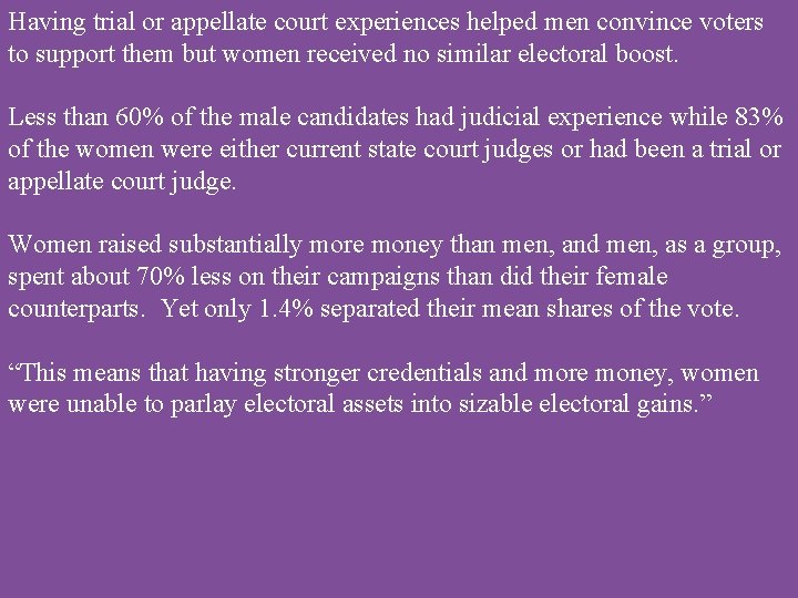 Having trial or appellate court experiences helped men convince voters to support them but