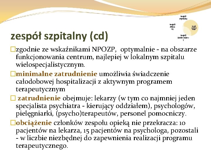 zespół szpitalny (cd) zespół dzien ny zespół ambulat oryjny zespół środowiskow y �zgodnie ze