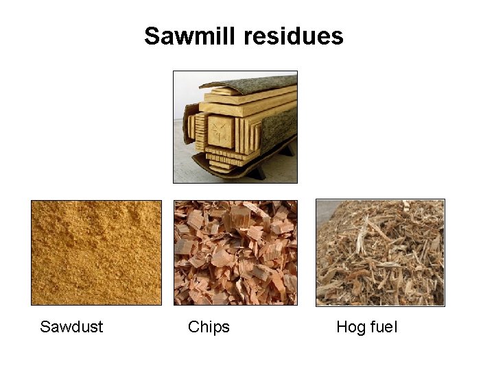 Sawmill residues Sawdust Chips Hog fuel 