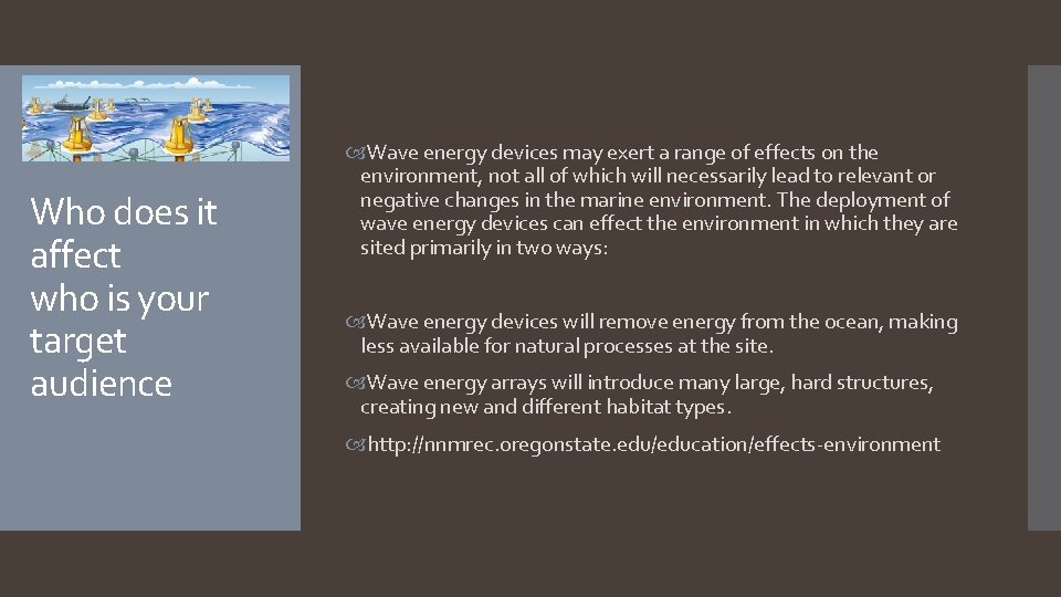 Who does it affect who is your target audience Wave energy devices may exert