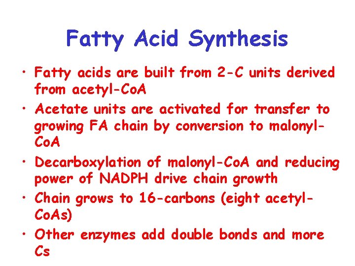 Fatty Acid Synthesis • Fatty acids are built from 2 -C units derived from Fatty Acid Synthesis • Fatty acids are built from 2 -C units derived from