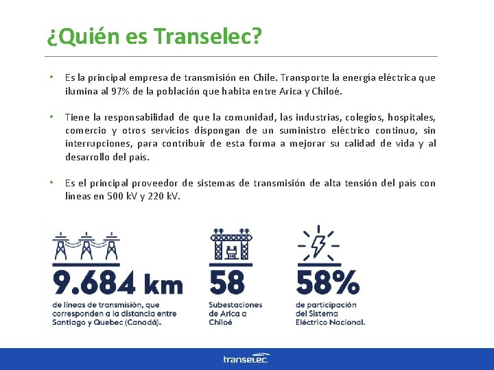 ¿Quién es Transelec? • Es la principal empresa de transmisión en Chile. Transporte la