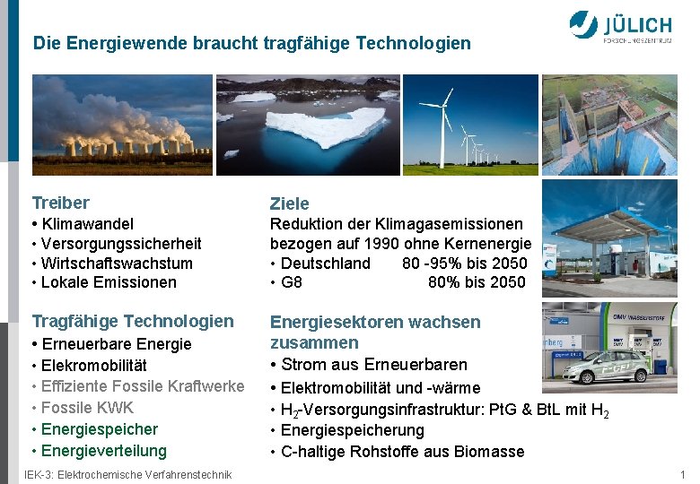 Die Energiewende braucht tragfähige Technologien Treiber • Klimawandel • Versorgungssicherheit • Wirtschaftswachstum • Lokale