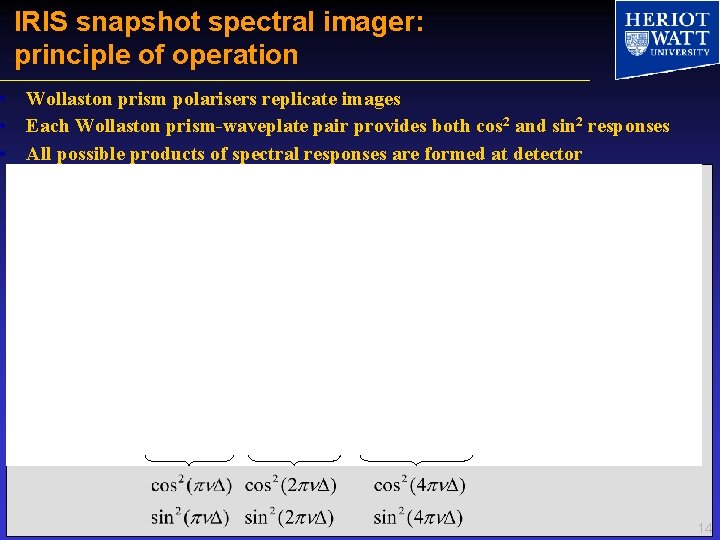 IRIS snapshot spectral imager: principle of operation • Wollaston prism polarisers replicate images •