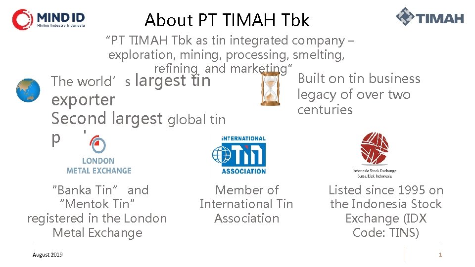 About PT TIMAH Tbk “PT TIMAH Tbk as tin integrated company – exploration, mining,