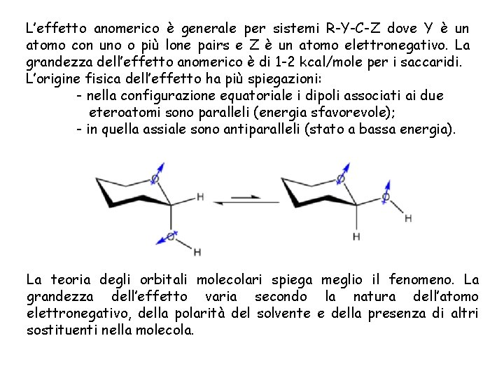 L’effetto anomerico è generale per sistemi R-Y-C-Z dove Y è un atomo con uno