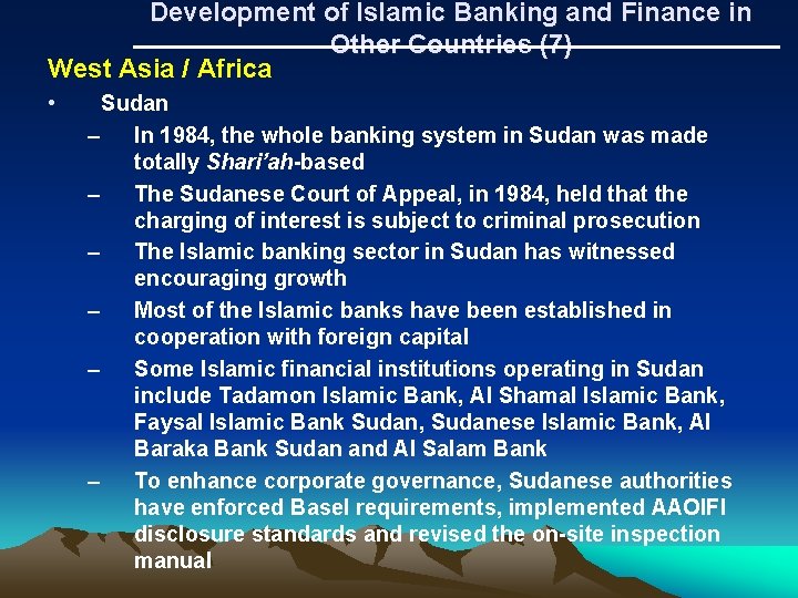 Development of Islamic Banking and Finance in Other Countries (7) West Asia / Africa