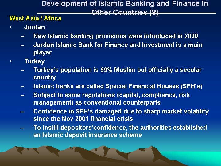 Development of Islamic Banking and Finance in Other Countries (8) West Asia / Africa