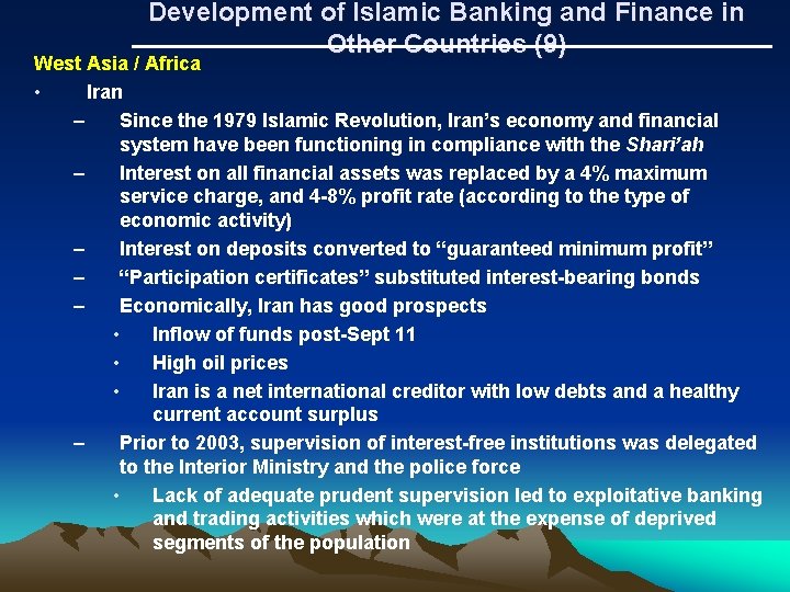 Development of Islamic Banking and Finance in Other Countries (9) West Asia / Africa