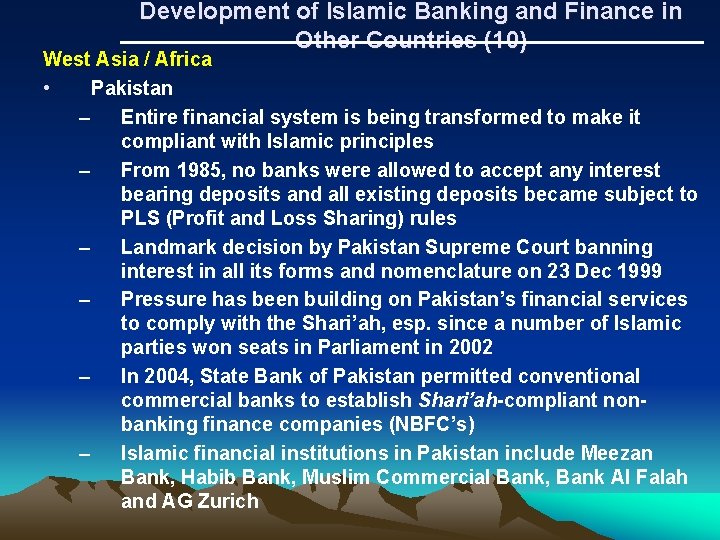 Development of Islamic Banking and Finance in Other Countries (10) West Asia / Africa