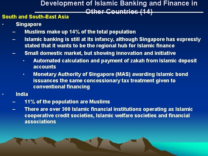 Development of Islamic Banking and Finance in Other Countries (14) South and South-East Asia