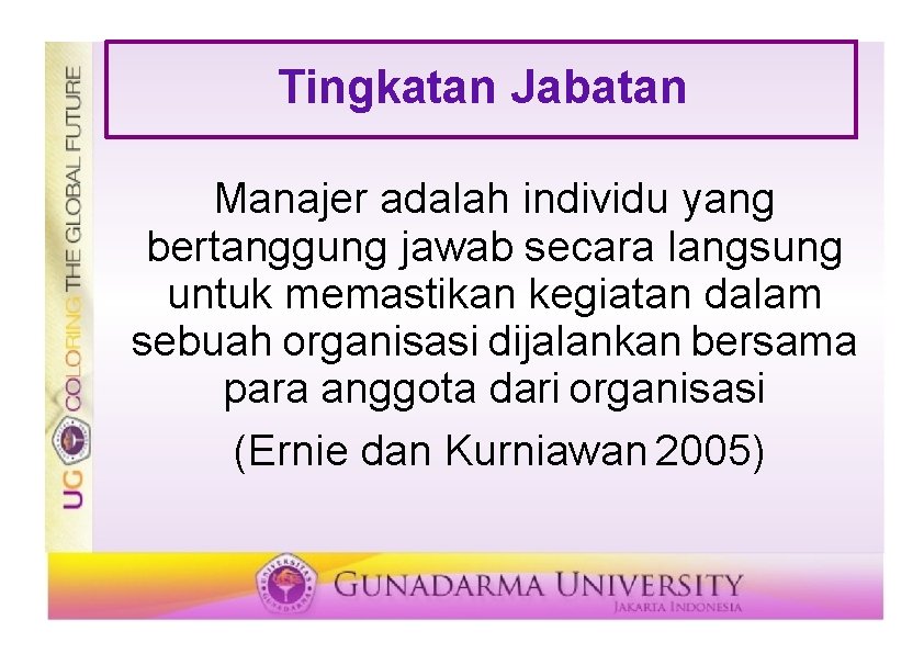 Tingkatan Jabatan Manajer adalah individu yang bertanggung jawab secara langsung untuk memastikan kegiatan dalam