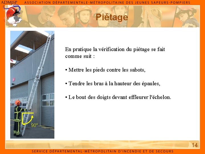 Piétage En pratique la vérification du piétage se fait comme suit : • Mettre