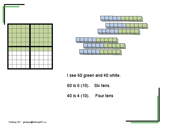 I see 60 green and 40 white. Thinking 101 glorway@thinking 101. ca 60 is