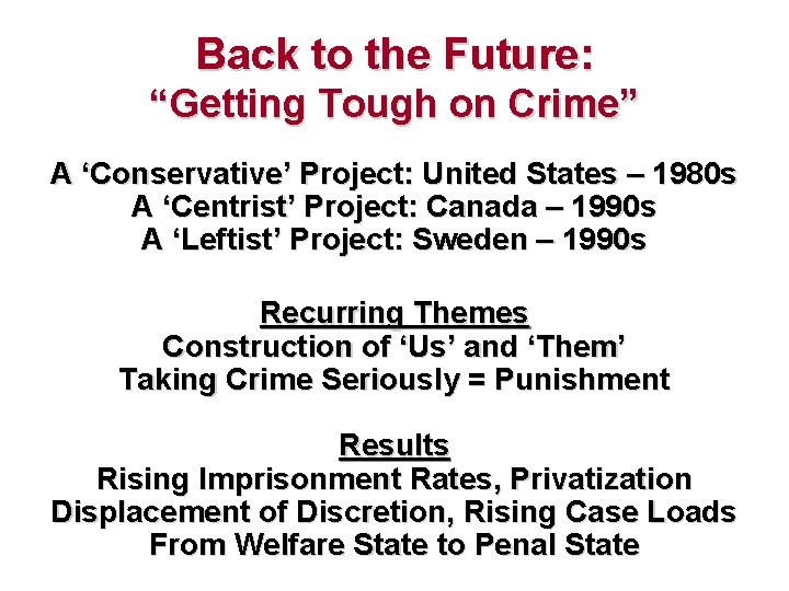 Back to the Future: “Getting Tough on Crime” A ‘Conservative’ Project: United States –