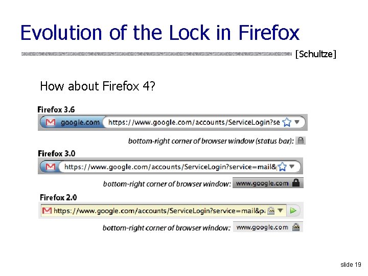 Evolution of the Lock in Firefox [Schultze] How about Firefox 4? slide 19 