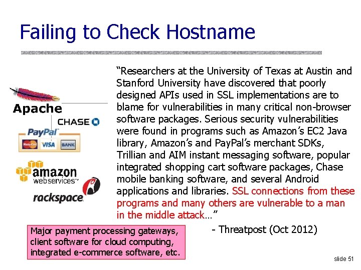 Failing to Check Hostname “Researchers at the University of Texas at Austin and Stanford