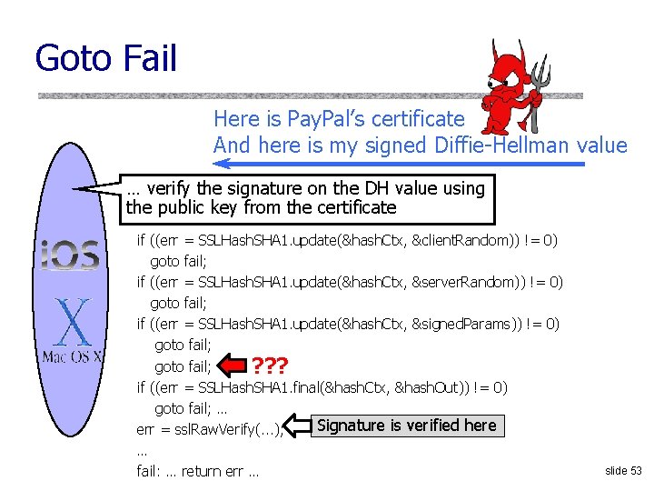 Goto Fail Here is Pay. Pal’s certificate And here is my signed Diffie-Hellman value