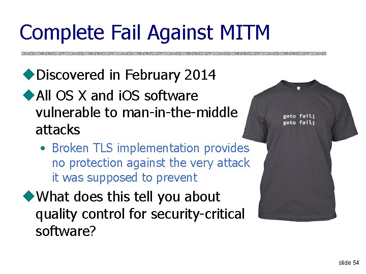 Complete Fail Against MITM u. Discovered in February 2014 u. All OS X and