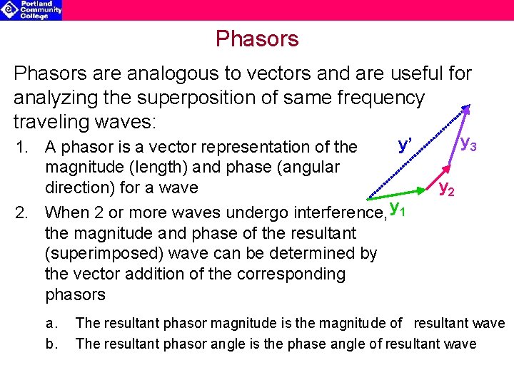 Phasors are analogous to vectors and are useful for analyzing the superposition of same