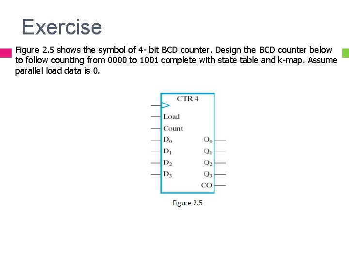 Exercise Figure 2. 5 shows the symbol of 4 - bit BCD counter. Design