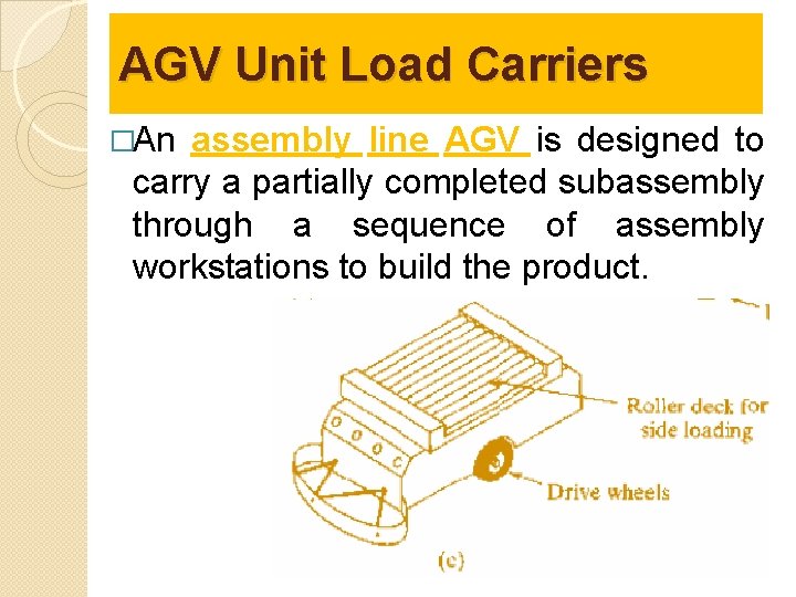 AGV Unit Load Carriers �An assembly line AGV is designed to carry a partially