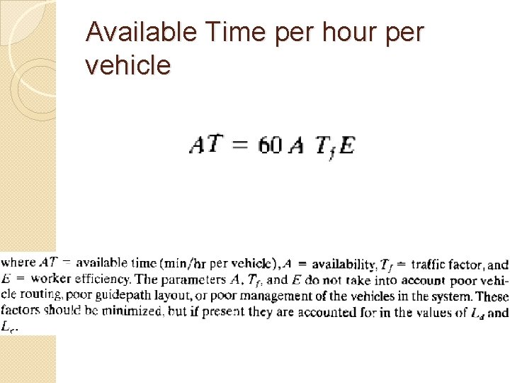 Available Time per hour per vehicle 