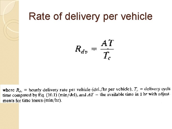 Rate of delivery per vehicle 