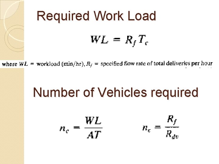 Required Work Load Number of Vehicles required 