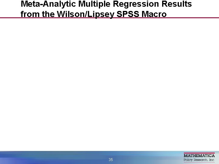 Meta-Analytic Multiple Regression Results from the Wilson/Lipsey SPSS Macro 35 