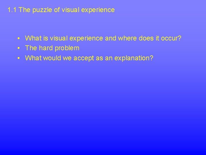 1. 1 The puzzle of visual experience • What is visual experience and where