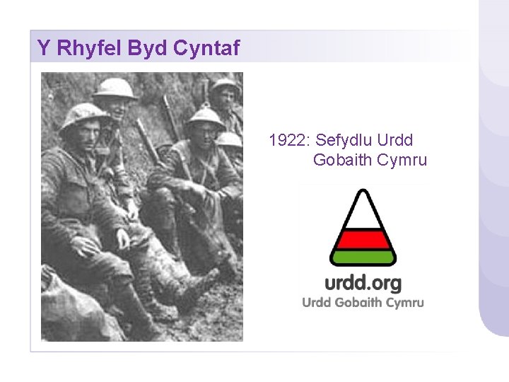 Y Rhyfel Byd Cyntaf 1922: Sefydlu Urdd Gobaith Cymru 