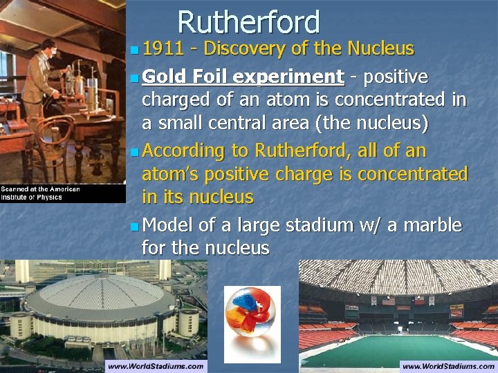 Rutherford n 1911 - Discovery of the Nucleus n Gold Foil experiment - positive
