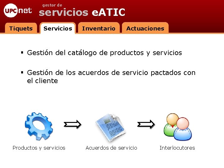gestor de servicios e. ATIC Tiquets Servicios Inventario Actuaciones § Gestión del catálogo de