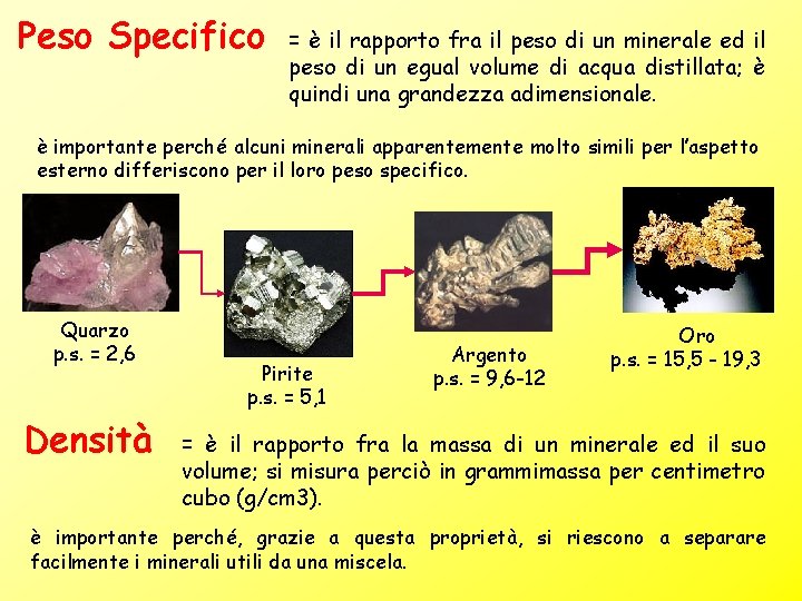 Peso Specifico = è il rapporto fra il peso di un minerale ed il