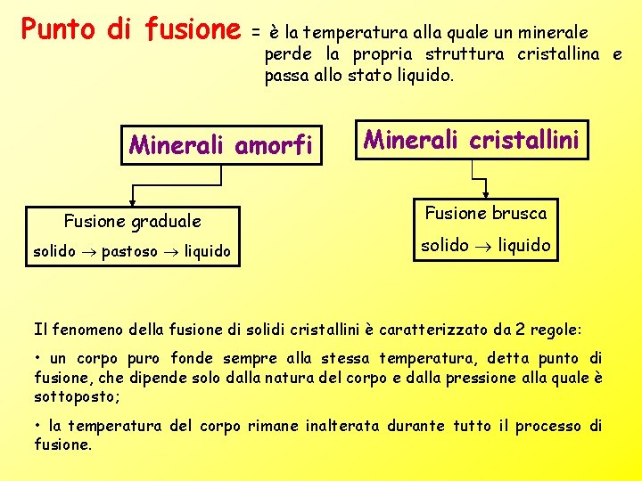 Punto di fusione = è la temperatura alla quale un minerale perde la propria