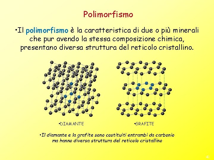 Polimorfismo • Il polimorfismo è la caratteristica di due o più minerali che pur