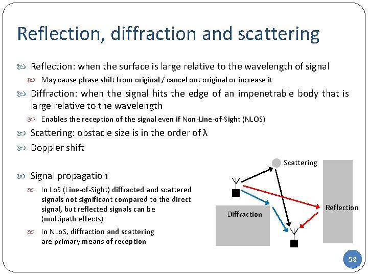 Reflection, diffraction and scattering Reflection: when the surface is large relative to the wavelength
