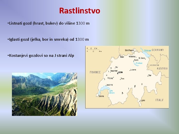 Rastlinstvo • Listnati gozd (hrast, bukev) do višine 1300 m • Iglasti gozd (jelka,