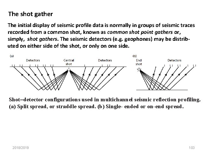 The shot gather The initial display of seismic profile data is normally in groups