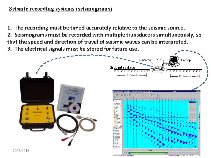 Seismic recording systems (seismograms) 1. The recording must be timed accurately relative to the