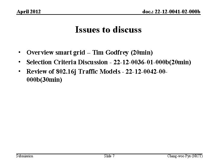 April 2012 doc. : 22 -12 -0041 -02 -000 b Issues to discuss •