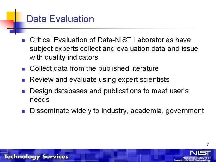 NISTs Standard Reference Data Program Products to support