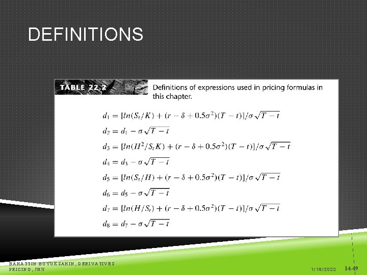 DEFINITIONS BAHATTIN BUYUKSAHIN, DERIVATIVES PRICING, JHU 1/18/2022 14 -49 