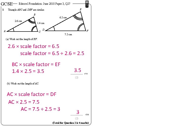 GCSE 1 Edexcel Foundation: June 2018 Paper 3, Q 27 E Triangle ABC and