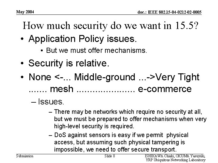 May 2004 doc. : IEEE 802. 15 -04 -0212 -02 -0005 How much security