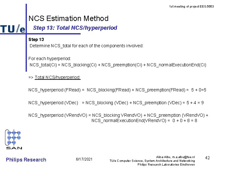 1 st meeting of project EES. 5653 NCS Estimation Method Step 13: Total NCS/hyperperiod