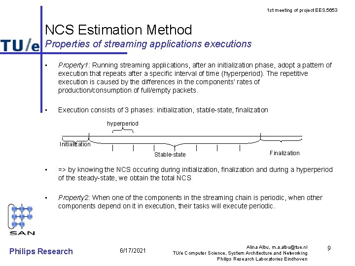1 st meeting of project EES. 5653 NCS Estimation Method Properties of streaming applications